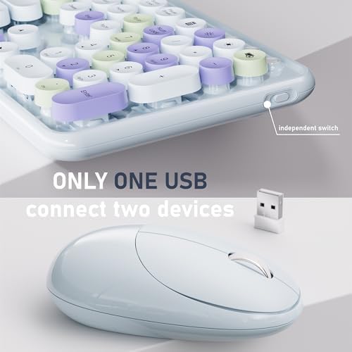 UBOTIE Wireless Keyboard and Mouse Combo, Phone Holder (Light-Blue)