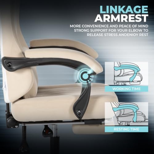 Video Gaming Chair Ergonomic Computer Chairs Gamer Chairs for Adults Massage Lumbar Support Swivel Height Adjustable Headrest Backrest Beige