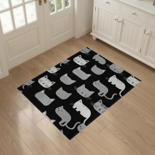 3'x5' Midnight Black Cat with Silver Accents Washable Accent Rug