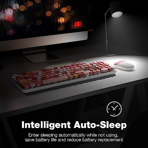 MOFII Wireless Keyboard and Mouse Combo,2.4GHz Retro Full-Size Wireless Keyboard with Number Pad and Cute Wireless Mouse for Computer PC Desktops Laptop WindowsxP/7/8/10 (Lipstick Colorful)