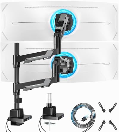 ARES WING Heavy Duty Dual Monitor Mount with USB for 24-57 Inch, Black