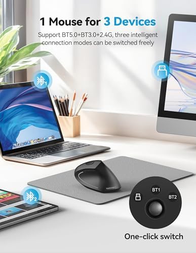 TECKNET Vertical Ergonomic Mouse with Jiggler Bluetooth Rechargeable