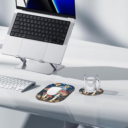 Small Mouse Pad，Mini Mouse Pad 6 x 7 Inch，for Laptop Keyboard Tray Wireless Mouse Home Office Travel，with Non-Slip Rubber Base, Waterproof Mouse Mat，Moonlit Mushrooms Forest