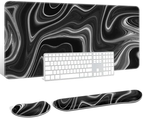 Auhoahsil Large Mouse Pad with Wrist Rests for Keyboard & Mouse, Thick Soft Ergonomic Memory Foam Wrist Supports, Big & Long Desk Mat 35.5 x 15.7 in, for Office Gaming Computer, Abstract Contour