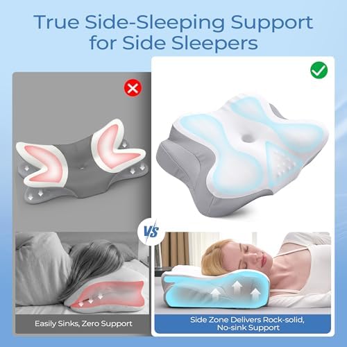 BDEUS Cervical Neck Pillow for Sleeping – Ergonomic Memory Foam Pillow with Massage Nodes for Neck Pain Relief, Side Sleeper & Back Support, CertiPUR-US Certified, White