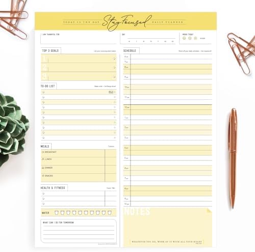 Daily Notepad Planner To Do Schedule - Stay Focused 50 Tear off Premium Made USA (Yellow Mango)