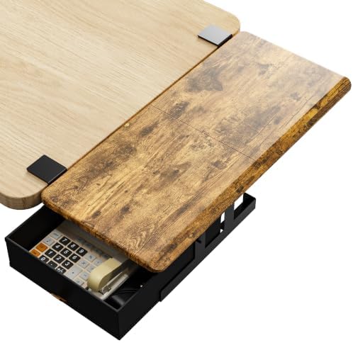 ETHU Desk Extender Tray with Storage Drawer, 25.6x11.4, Walnut
