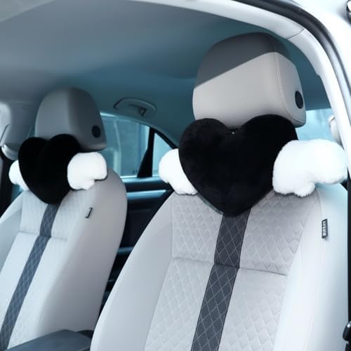 Macarrie 2 Pcs Heart Plush Car Headrest Pillow Angel Wings