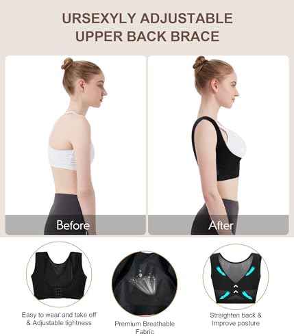 URSEXYLY Upper Back Brace for Women Breathable Posture Corrector Posture Support Back Straightener Pain Relief(Black,3XL)