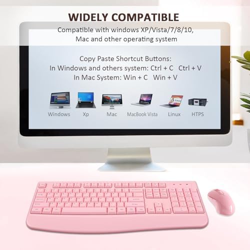 QUASIO Wireless Keyboard Mouse Combo, Windows & Mac Compatible (Pink)