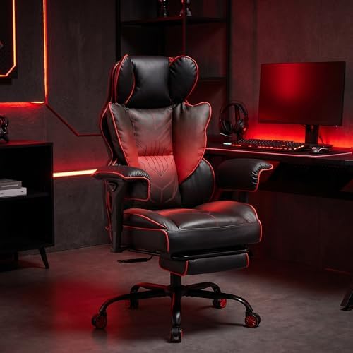 Big and Tall Gaming Office Chair 400lbs - Heavy Duty Ergonomic Computer Desk Chair with Footrest, Adjustable Armrests, High Back PU Leather with Racing Style (Black/Red)