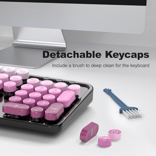 MOFII Wireless Keyboard and Mouse Combo, Full Size 2.4G Plug and Play Typewriter Retro Round Computer Keyboard and Mouse Set for Windows, Computer, Desktop, PC, Notebook - (Black Pink Gradient)