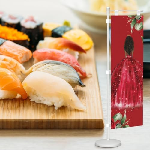 Red Roses Floral Brown Princess Dress Deluxe Desk Flag Set, 12 x 4 Inch Miniature Table Flag with 14" Pole & Stand Base