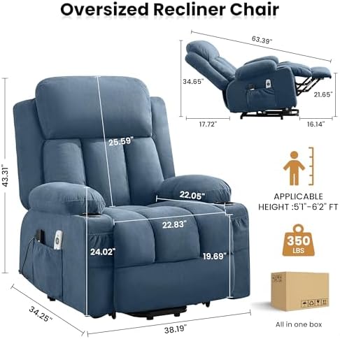 MAHOMICO Power Lift Recliner Chair for Elderly with Vibration Massage and Lumbar Heating Oversized Single Sofa with Cup Holder and USB Charge Port for Living Room
