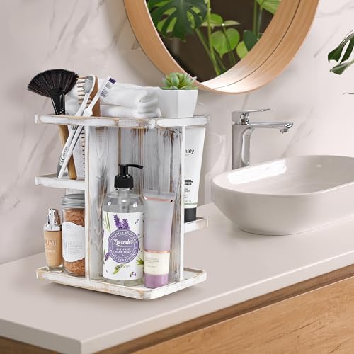Sorbus Bamboo Makeup Organizer, Rotating Cosmetic Storage for Vanity (Grey)