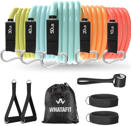 WHATAFIT Resistance Bands with Handles, 150 lb Exercise Bands Set