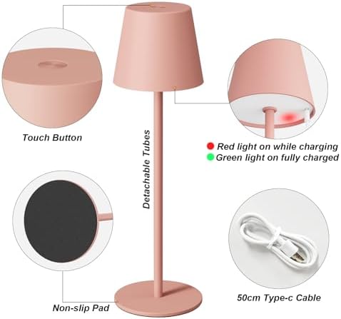 Kakanuo Cordless Table Lamp Rechargeable Pink - KK 2 Pack 5000mAH Battery Operated Lamp for Counter, 3 Color Stepless Dimming Wireless Lamp for Dining Kitchen, Outdoor Patio, Touch Control