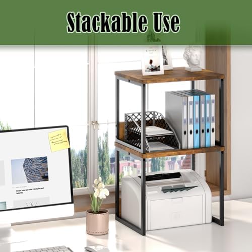 MARTY Desktop Printer Stand 2 Pack Printer Shelf for Desk Home/Office,Brown
