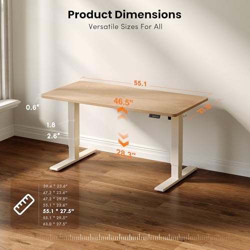 CubiCubi Electric Height Adjustable Standing Desk 55x28 Inch, Natural Oak