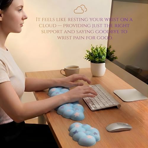 Cloud Wrist Rest Set for Keyboard & Mouse, 16.9", Blue Colorful Star