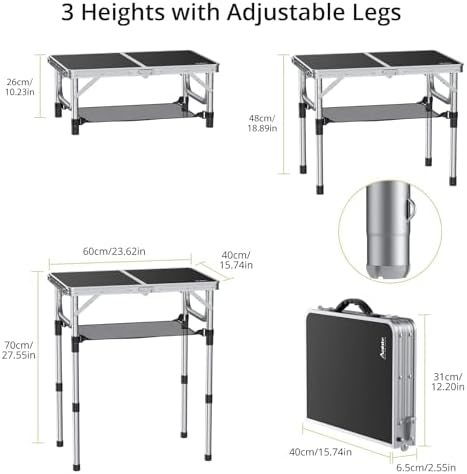 Anbte Folding Camping Table, 24"X 16" Adjustable Height Small Folding Table
