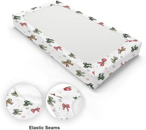 Watercolor Christmas Bows Winter Holiday Snowflakes Pattern Baby Changing Pad Cover, Unisex Bows Nursery Diaper Changing Table Pad Mat Sheet for Boys Girls-16x32