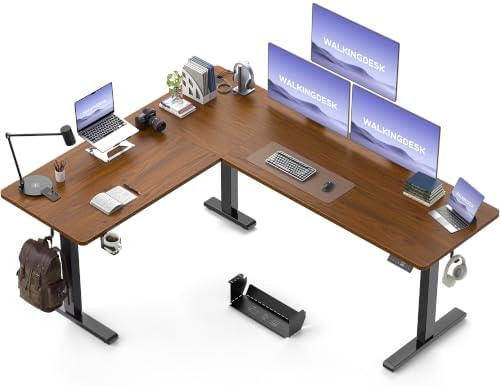WALKINGDESK 75x61 Inches Reversible L Shaped Standing Desk Height Adjustable with Cup Holder, Electric Corner Computer Workstation for Home Office, Ergonomic Sit Stand up Gaming Desk, Black Walnut