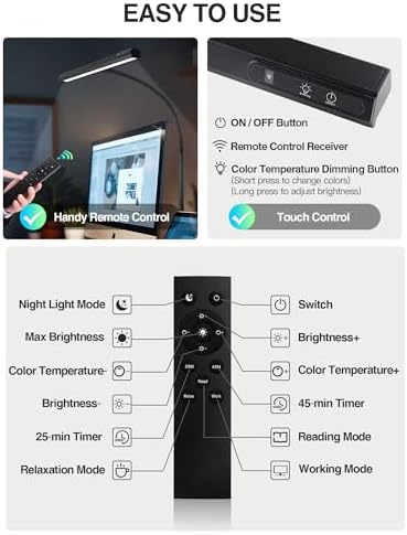 Desk Light,1000 Lumen Bright+5 Color+9 Brightness LED Desk Lamp with Remote