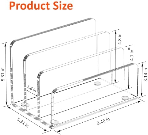FUCDTEFC Desk Mail Organizer, 3 Section Clear Acrylic File Holder Letter Organizer, Vertical Lightweight Modern Envelope Holder Desk Accessories & Workspace Organizers for Office, Home, School