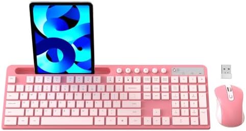 MARVO Wirelss Keyboard and Mouse Combo with Phone Holder, Full-Size, Sakura