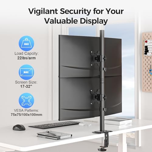 Suptek Dual LED LCD Monitor Stand up Desk Mount for 2 / Two Screens up to 32 inch Extra Tall 31.5" Pole Heavy Duty Fully Adjustable Stand Vertical Array (MD6802)