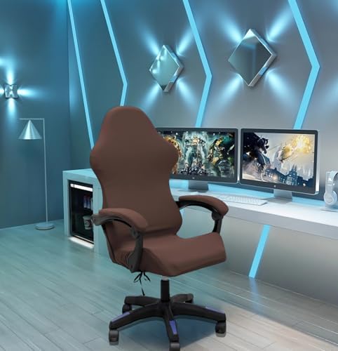 Gaming Chair Cover Set with Armrest Covers, Stretch Ruffled Slipcover for Racing Office Computer Reclining Chairs (Coffee)
