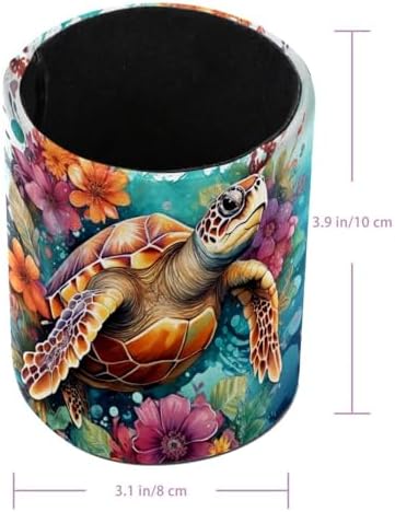 Desk Organizer Pen Holder for Desk, Sea Turtle Flower Pencil Holder, Large Capacity Pen Cup Makeup Brush Holders Desktop Office Supplies Storage Organizer