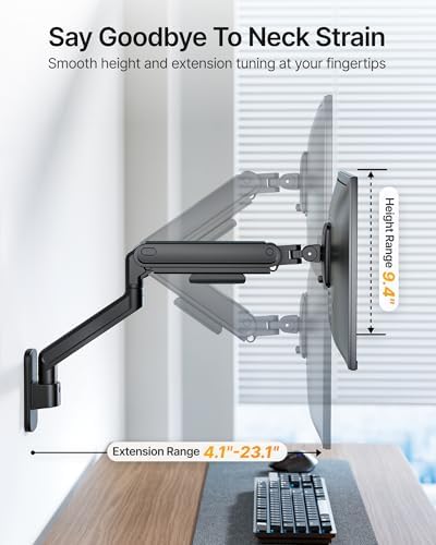 monTEK Single Monitor Wall Mount, Full Motion Spring Arm for 17-40" Screen