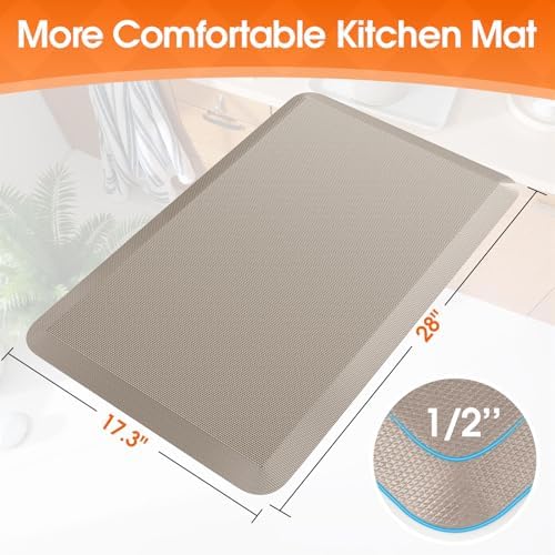 Kitchen Mat for Floor, Anti-Fatigue Mat Kitchen Rug, 17.3"x28"x0.5'', Khaki