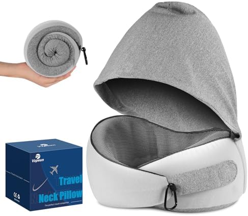 Travel Pillow for Airplane, Hooded Memory Foam Neck Pillow for Sleeping
