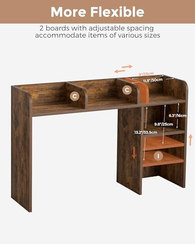 LAND·VOI Desktop Bookshelf, Countertop Storage Hutch with 5 Shelves for Computer Desk, Desk Organizer for Home Office Dorm, Dressing Tabletop, Bar Countertop, Rustic Brown EDS01R