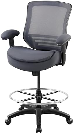 400lbs Wide Mid-Back Office Drafting Chair with Extra Seat Cushion for High Standing Desk with Lumbar Support and Enlarged Adjustable Footring(Gray)