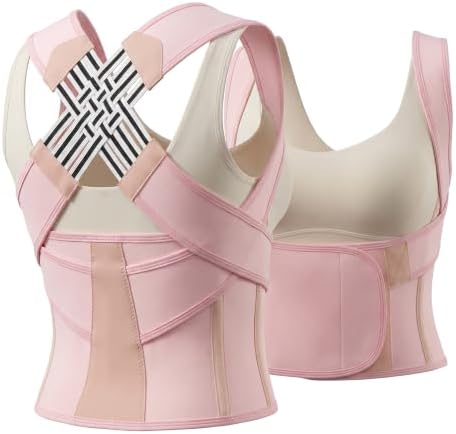 Transform Your Posture with the Back Brace Posture Corrector for Women - Adjustable Upper Support Brace for Neck, Shoulder & Back Straightener - Comfortable & Invisible for All-Day Wear! (Pink, Medium)
