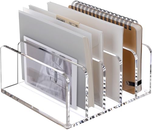 SANRUI Acrylic Mail Holder, 5-Slot Vertical Letter Sorter, Clear