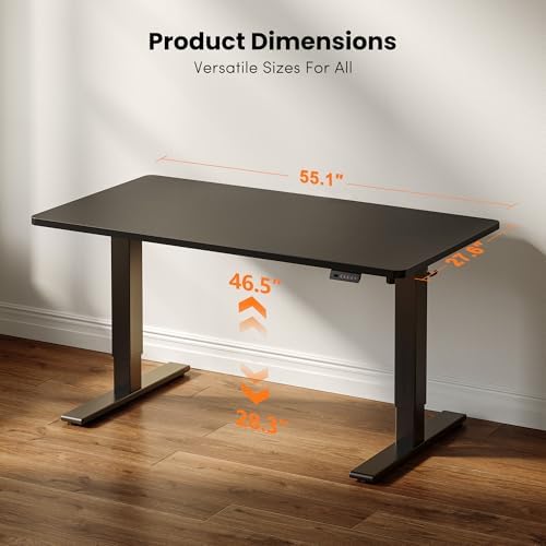 CubiCubi One-Piece Standing Desk, 55 x 28 Electric Height Adjustable Computer Desk, Sit Stand up Home Office Workstations with Whole-Piece Desktop, Black