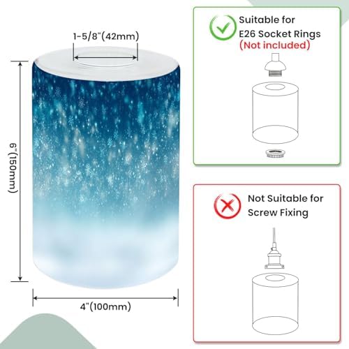 2 Pack Cylinder Glass Lamp Shade Winter Snowfall snowflakes turquoise blue Cold winter Christmas New Covers with 1-5/8" Fitter Opening Light Fixture Replacement for Table Lamp Bathroom Vanity Light