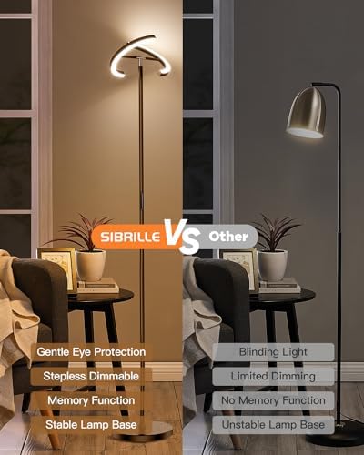 SIBRILLE Brown Floor Lamp, Modern Stepless Dimmable Standing Lamp with Remote Control, 22W 3000-6000K LED Rotatable Floor Light Uplighter Stand up Lamp Tall Lamp for Living Room Bedroom Office