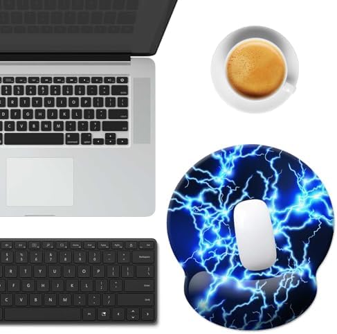 Gaming Mouse Pad Wrist Support,Ergonomic Mouse Pad with Wrist Rest,Comfortable Mousepad with Smooth Wrist Rest,Pain Relief Mouse Pads for Non-Slip Base,Computer,Laptop,Office，Home（Blue Lightning）