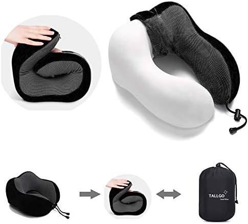 TALLGO Travel Pillow, Best Memory Foam Neck Pillow Head Support Soft Pillow for Sleeping Rest, Airplane Car & Home Use (Black)