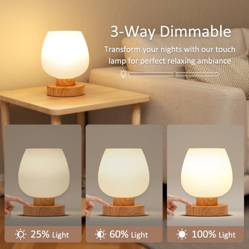 Seealle Small Touch Table Lamp for Nightstand, 3 Way Dimmable Bedside Lamp