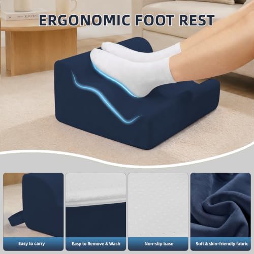 Foot Rest Ergonomic Pillow for Under Desk at Work & Handle Navy