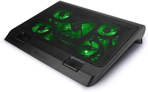 Enhance Gaming Laptop Cooling Pad Stand with LED Cooler Fans, Adjustable Height, & Dual USB Port for 17 inch Laptops - 5 Ultra Quiet High Performance Fans 2630 RPM & Built-in Bumpers - Green