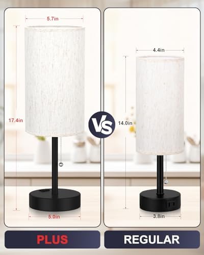 17.4" Cream Bedside Table Lamps Set of 2 - Bedroom Lamp, USB C+A, AC Outlet