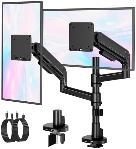 monTEK Dual Monitor Arm, Vertical Stackable 17–40" Full Motion with USB